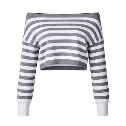 Gray and white striped sweater on a white background