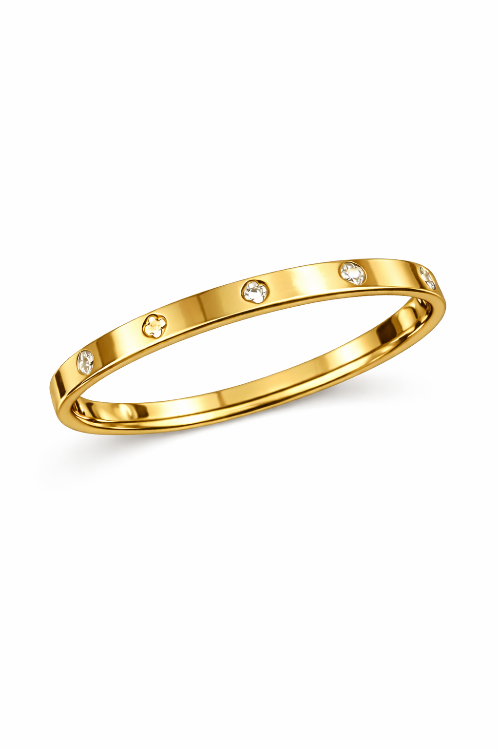 Gold ring with small diamonds on a white background