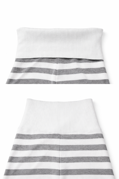 Gray and white striped tube top and skirt set on a white background