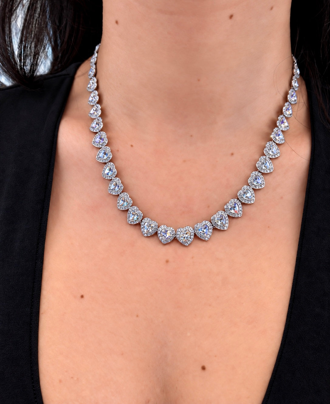 Hearts on Ice Crystal Tennis Necklace